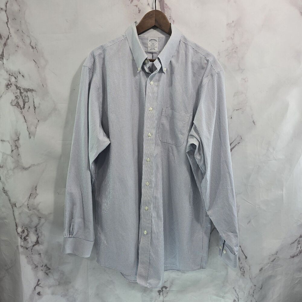 Brooks Brothers Shirt Men XXL 18 1818 Regent Non Iron Original Polo Windowpane